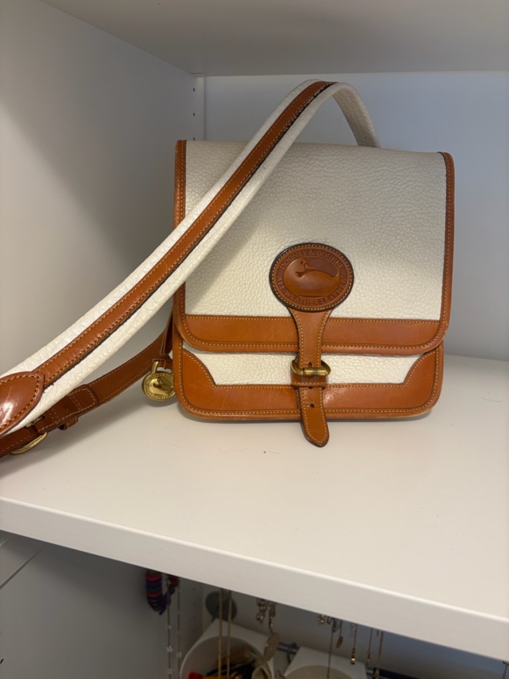 Dooney & Bourke White and Tan Leather Pebbled Crossbody